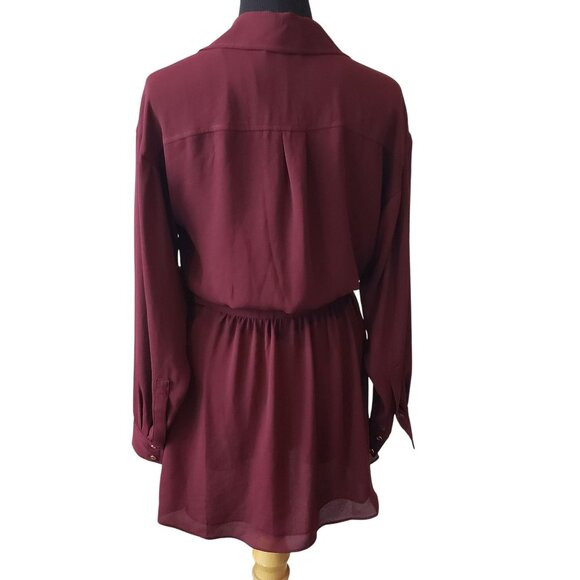 NEW Ramy Brook Summer Long Sleeve Pocket Mini Wrap Dress Cabernet Red Maroon XS - Picture 5 of 13